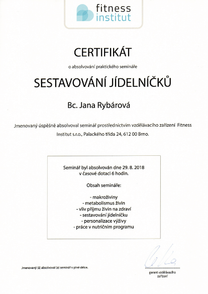 Certifikát na zostavovanie jedálničkov